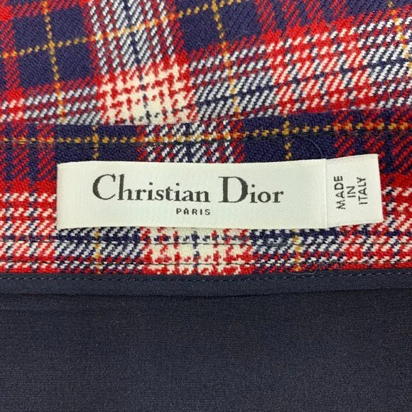 FW0057 Christian Dior Dark Red Plaid Wool Single-Breasted Casual Skirt Short Ski